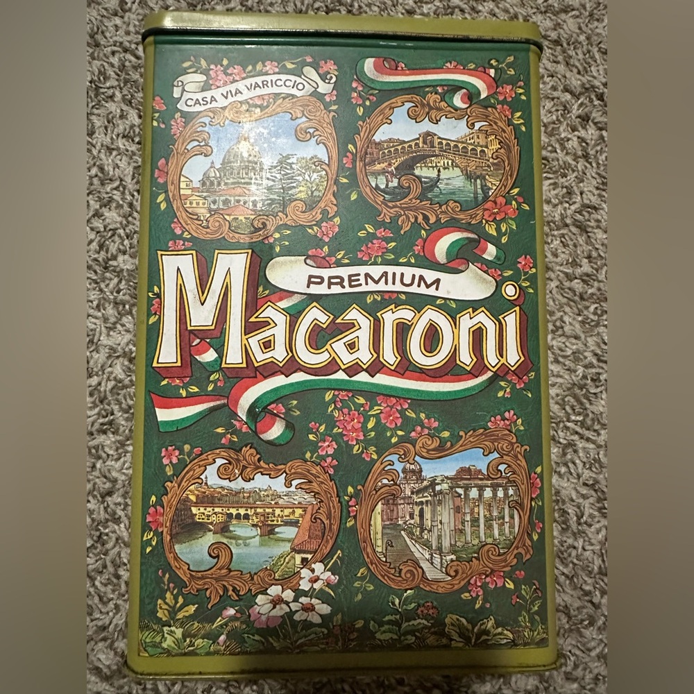 Vintage Casa Via Variccio Pasta Tin, 1970 Repro, Kitchen Storage Canister